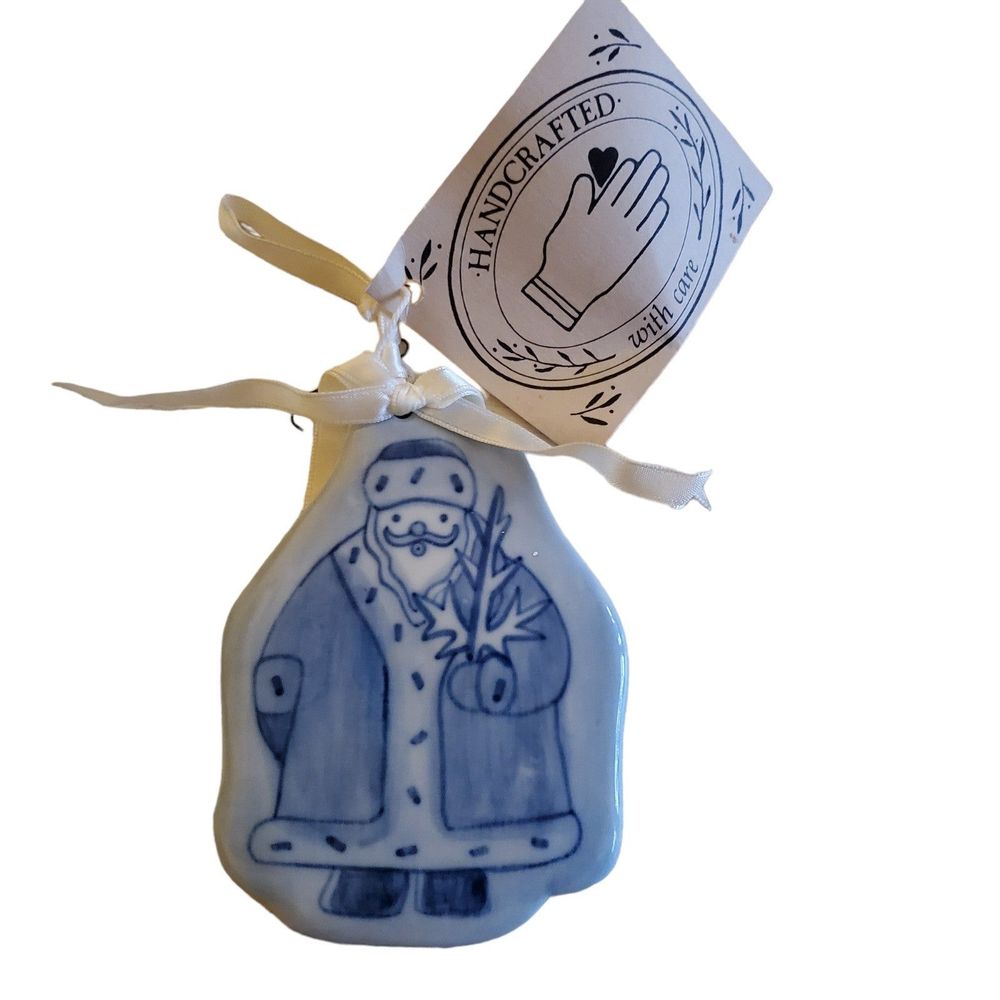 Midwest Importers Vintage Hand Painted Blue Porcelain Santa Claus Ornament NEW
